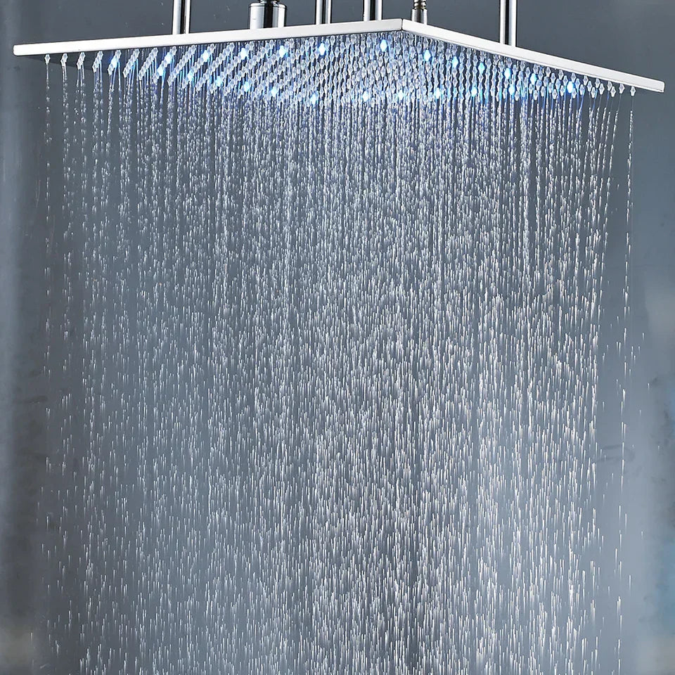 DecorBites™ 20" Chrome LED Rain Shower Head Ceiling Mounted Top Sprayer with Arm
