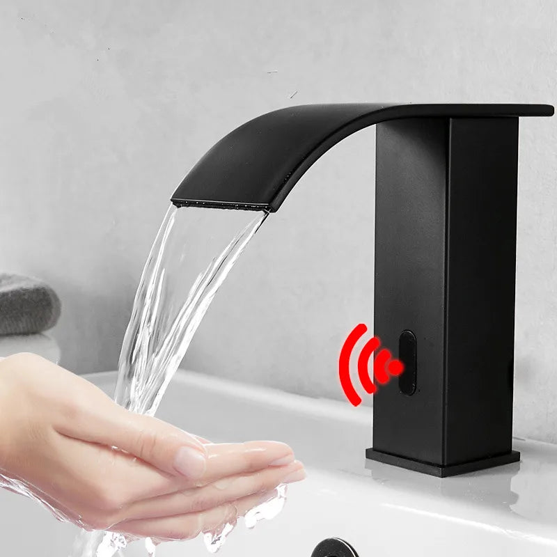 DecorBites™ Gold Sensor Waterfall Basin Faucet Automatic Touchless Hot Cold Mixer Bathroom