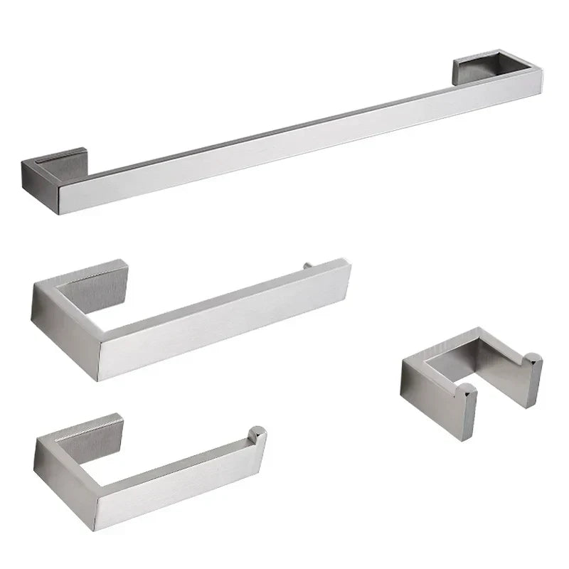 DecorBites™ Brushed Bath Hardware Set: Robe Hook, Towel Bar, Shelf, Tissue Holder, Toothbrush Stand