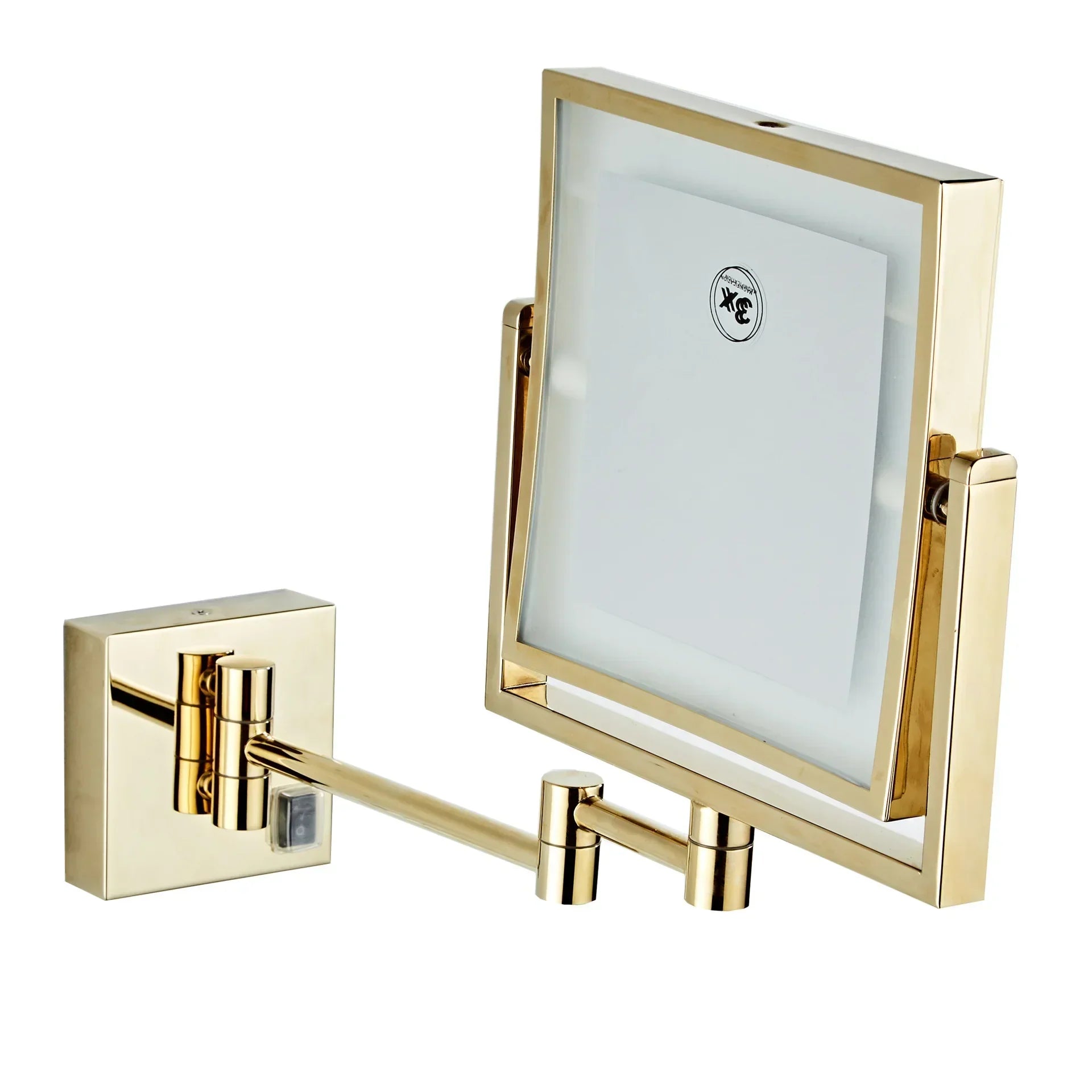 DecorBites™ Gold LED Wall Mounted Makeup Mirror 3X/1X Folding Square Cosmetic Mirror