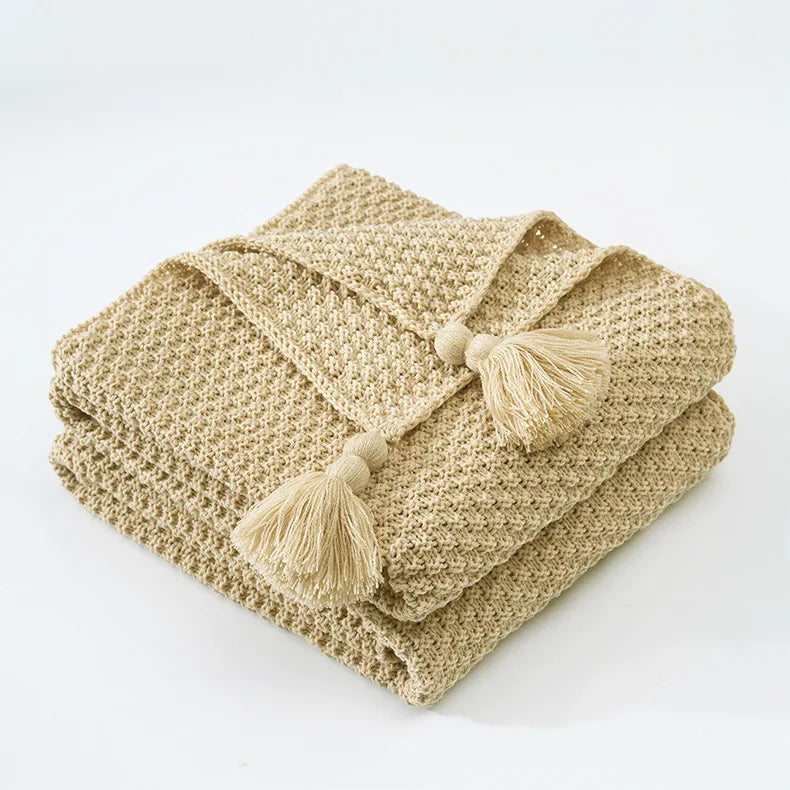 DecorBites™ Knitted Woolen Ball Blanket - Super Warm Cozy Sofa Throw Blanket