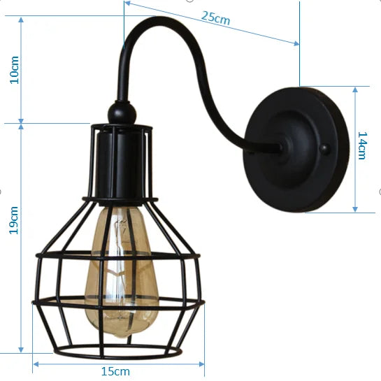 DecorBites™ Iron Cage Guard Wall Sconce Vintage LED Light for Indoor Lighting