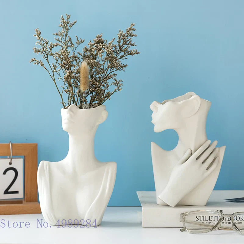 DecorBites™ Abstract Half Face Ceramic Vase Portrait Ornament Artistic Handicraft