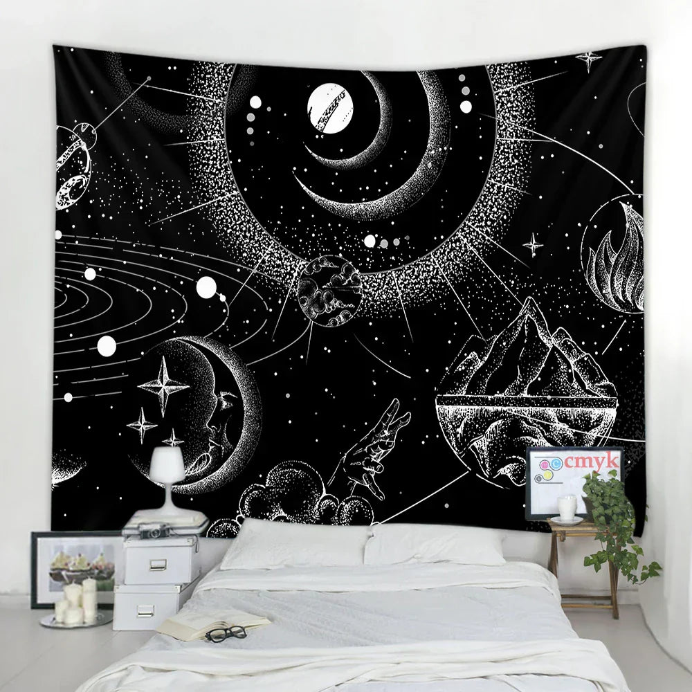 DecorBites™ Black & White Stars Mandala Tapestry - Home Decor
