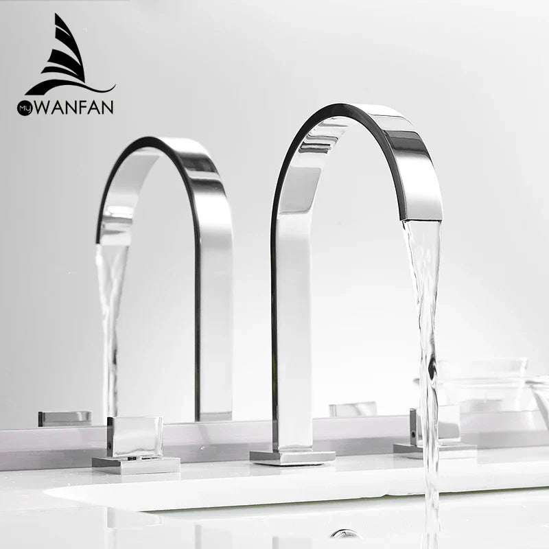 DecorBites™ Black Brass Deck Mounted Bathroom Sink Faucet Double Handle Hot/Cold Tap