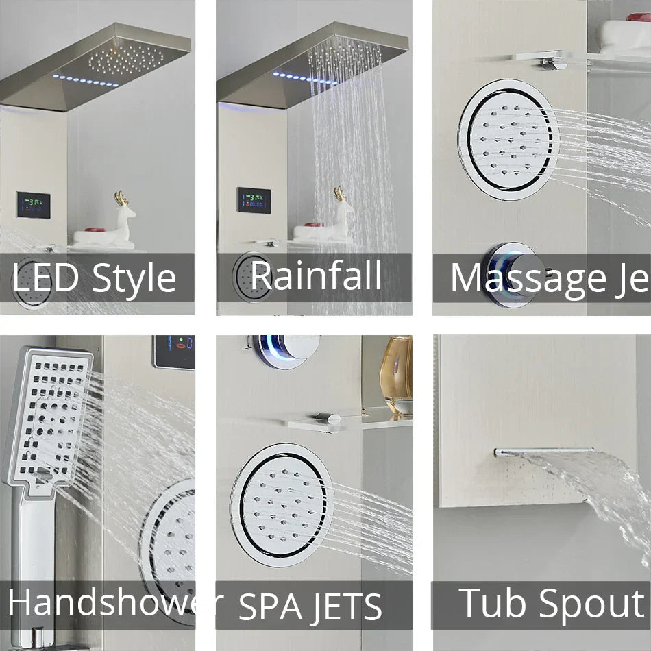 DecorBites™ LED Brushed Nickel Shower Panel Set with Temperature Screen