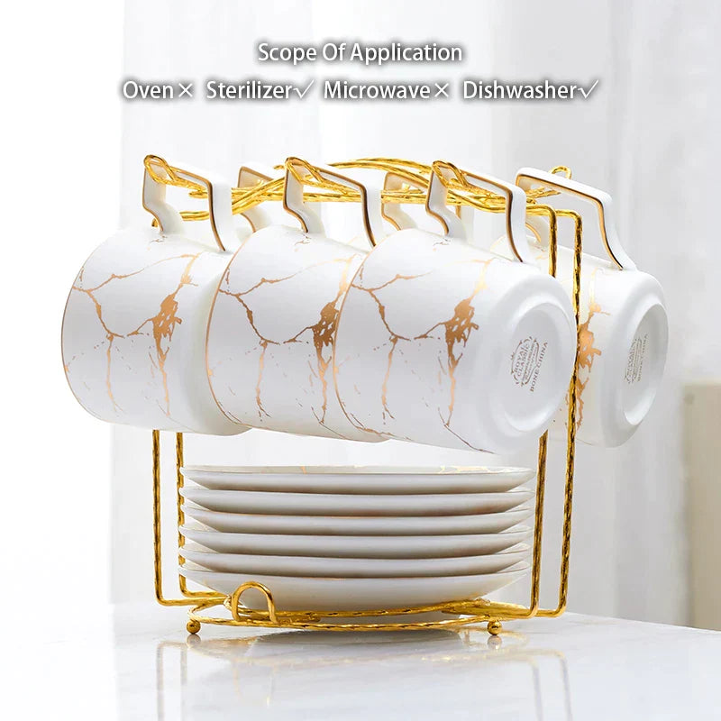 DecorBites™ 200ml Marble Ceramic Tea Set with Spoon and Saucer