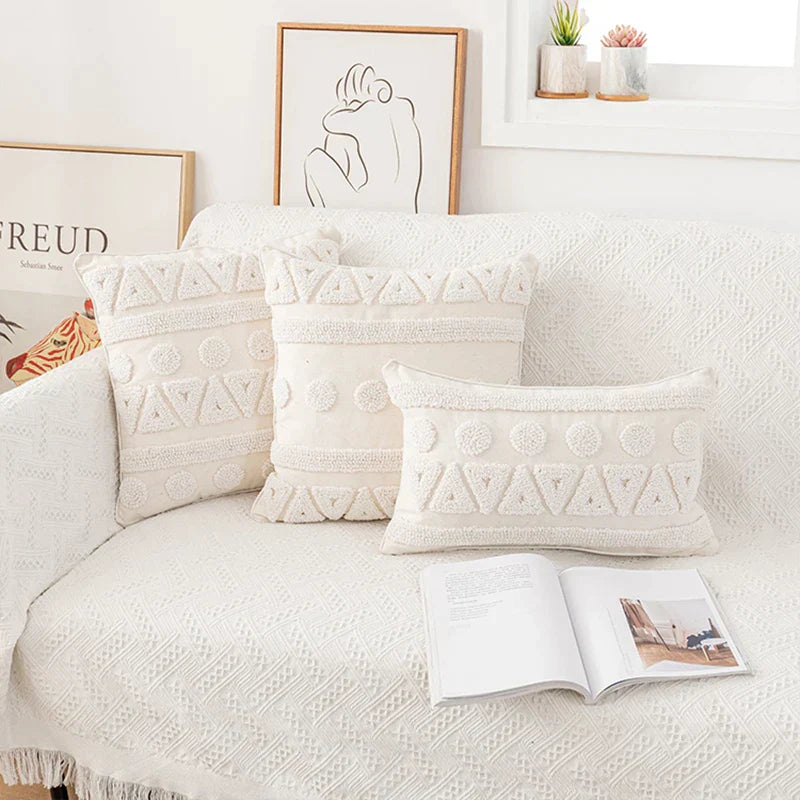 DecorBites™ Ivory Cotton Loop Tufted Cushion Cover for Home Decoration