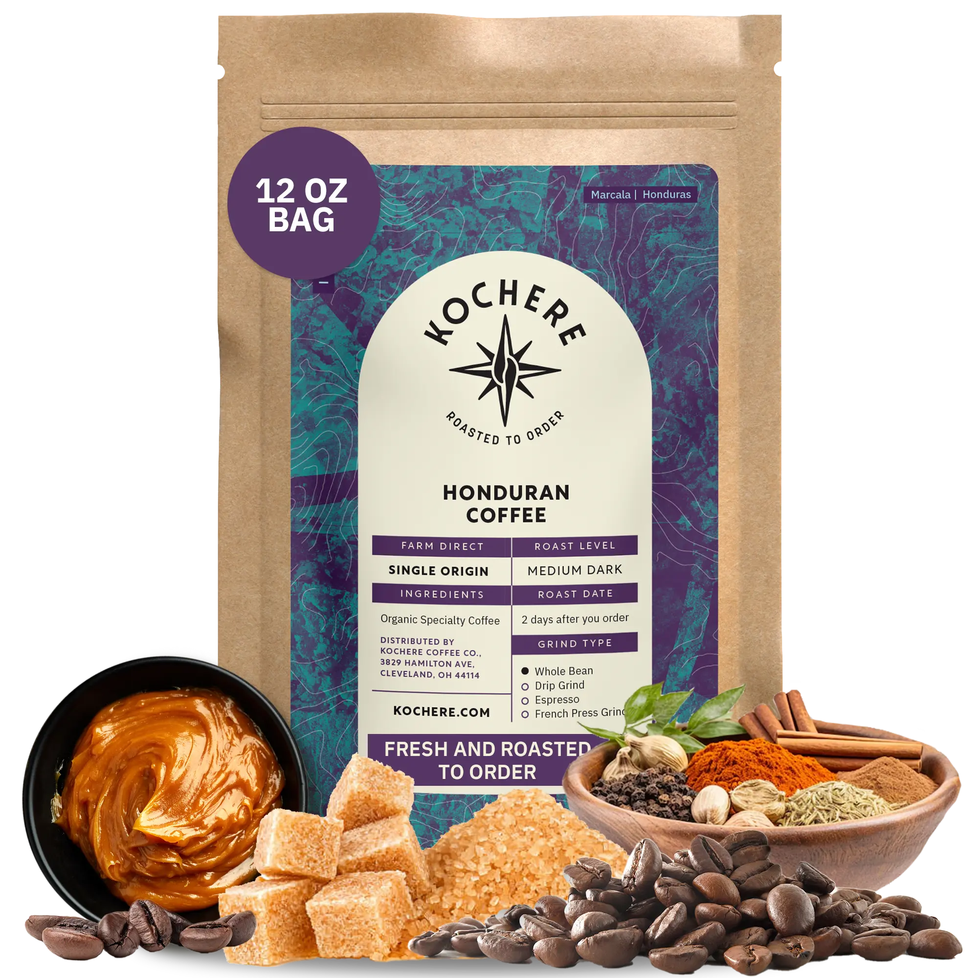 Kochere Coffee Honduran Marcala Organic Medium Roast - Caramel, Spice, Brown Sugar Notes
