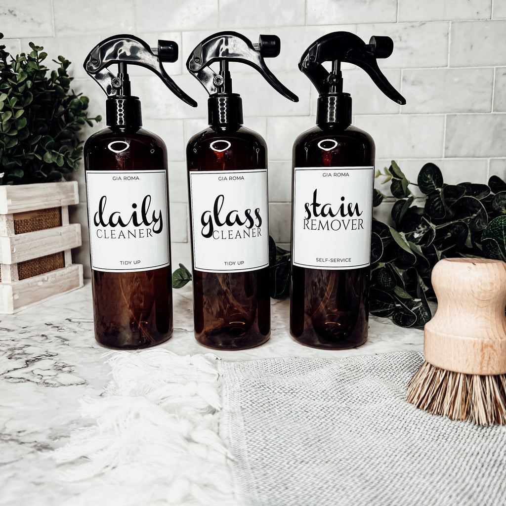 16oz Plastic Spray Bottles With White Or Black Waterproof Labels