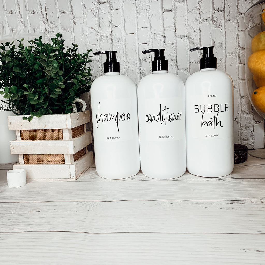 32oz White Plastic Refillable Dispenser Bottles - Reusable Soap Lotion Pump