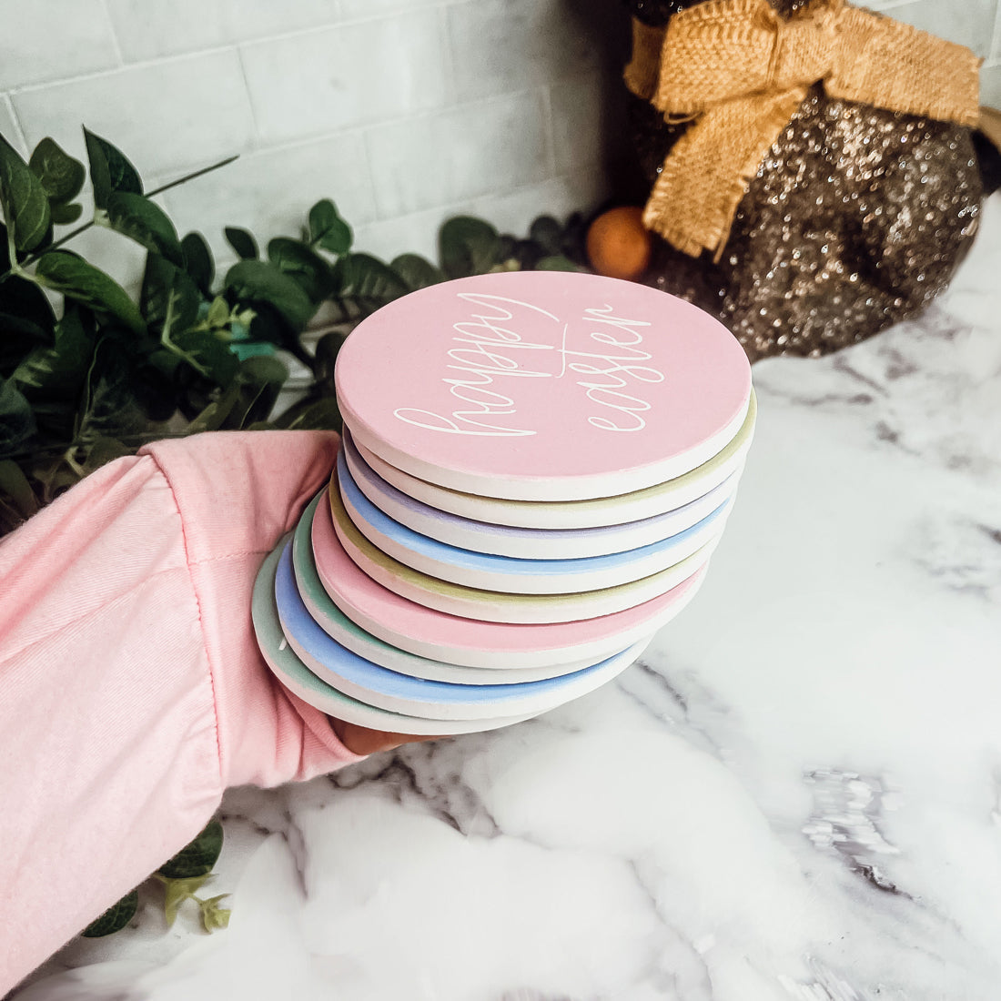 Easter Spring Ceramic Coaster Set 4 Inch Absorbent Drink Coasters Table Protectors Pack