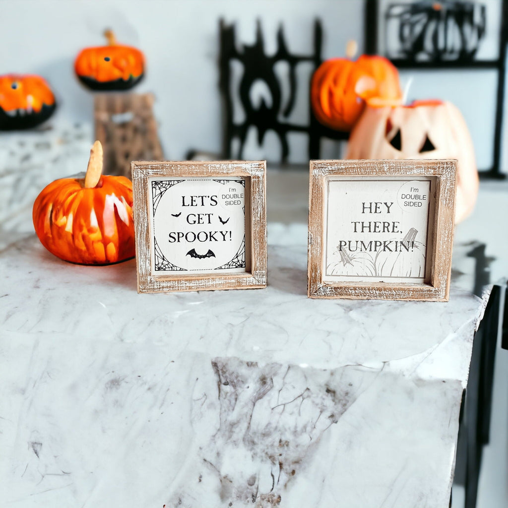 Double-Sided Reversible Pumpkin Sign Hey There Pumpkin / Lets Get Spooky