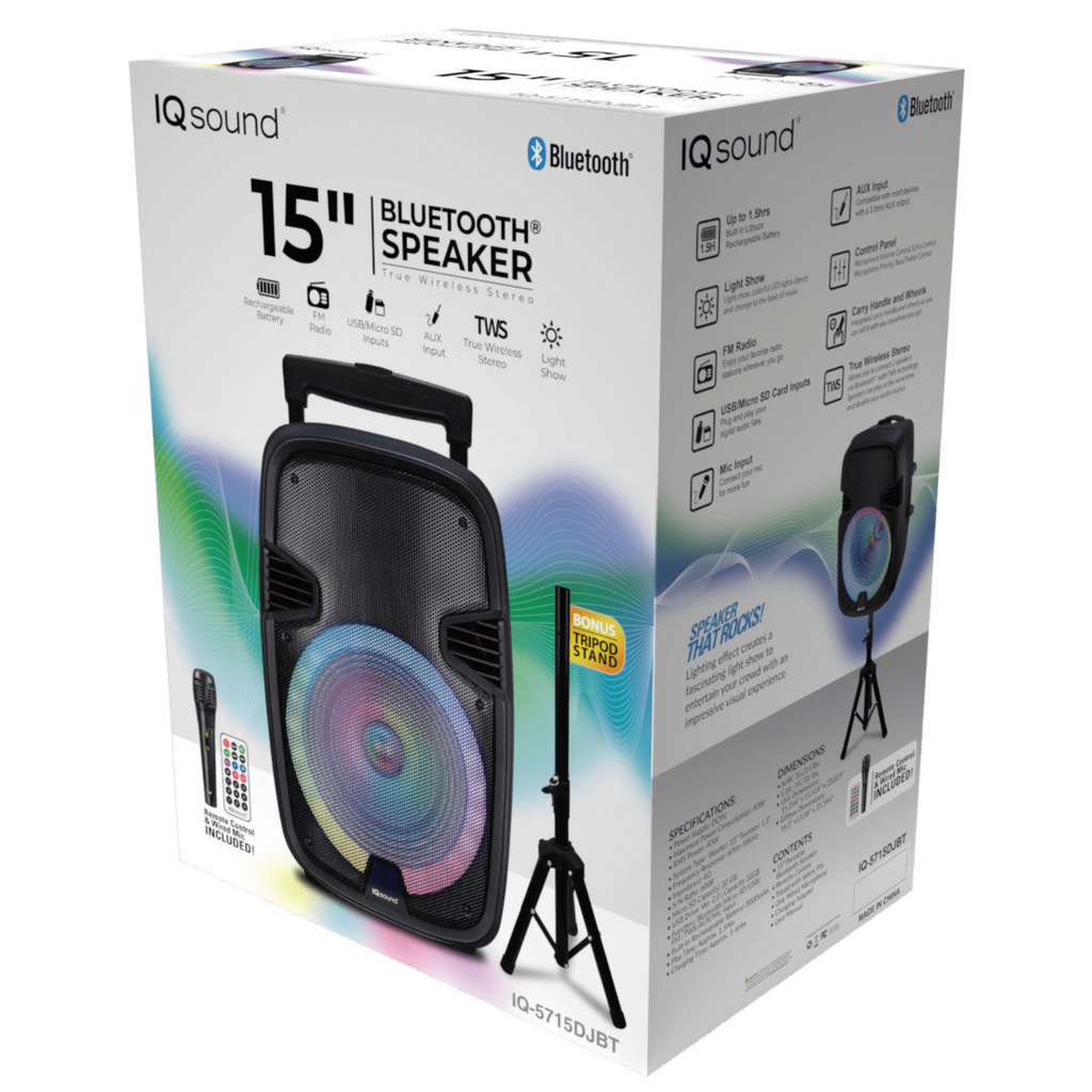 Supersonic 15" Portable Bluetooth Speaker with True Wireless Stereo & Mic