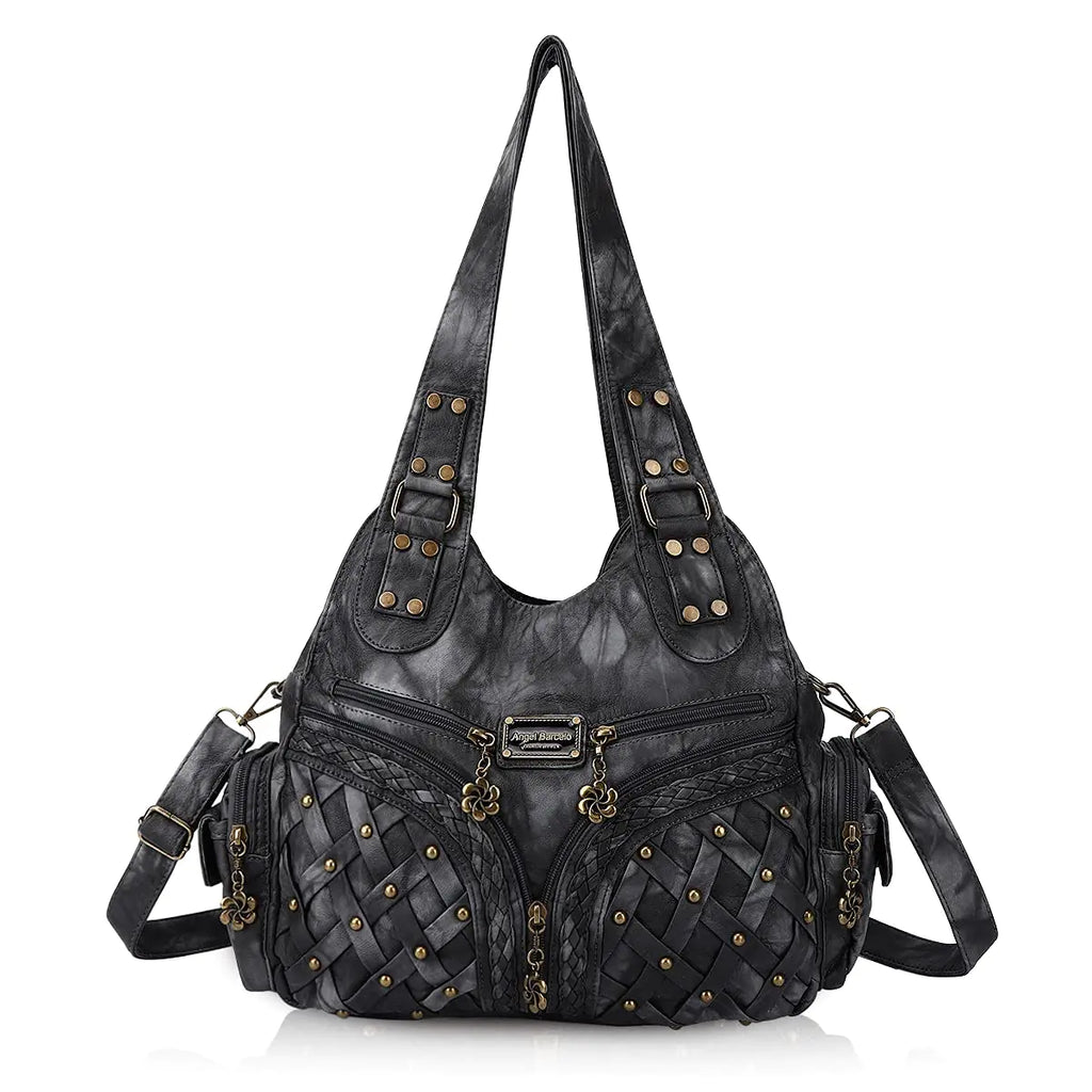 Angel Barcelo Washed Leather Shoulder Top Handle Satchel