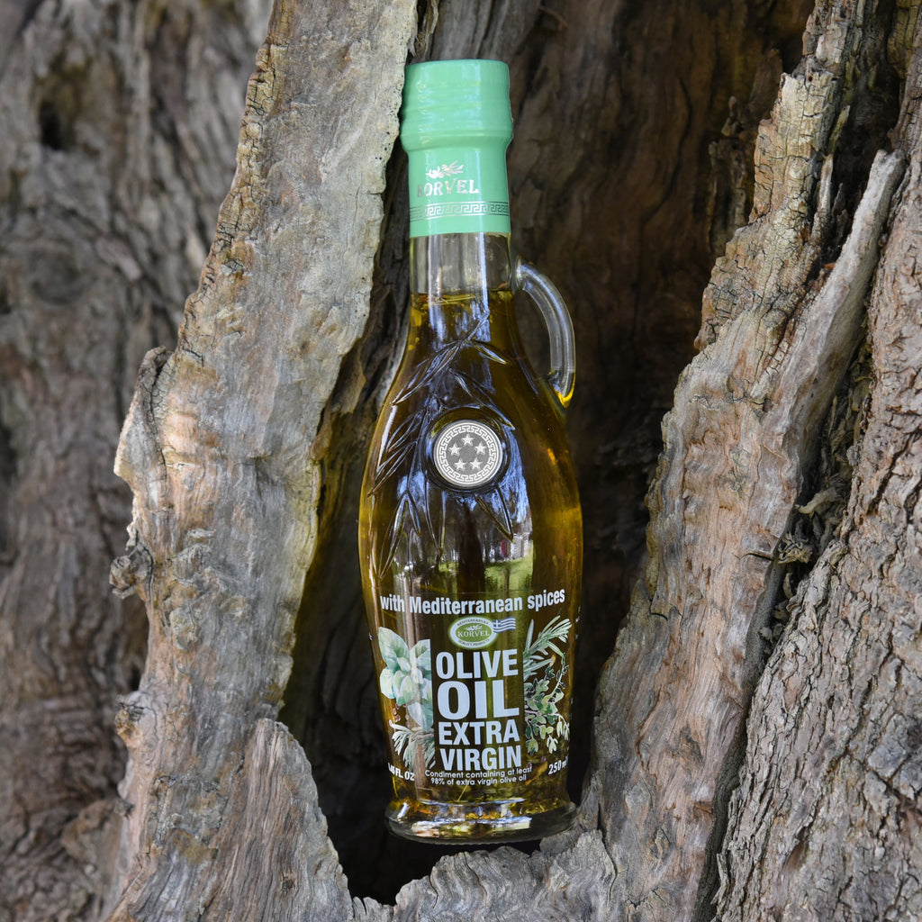 KORVEL Greek Extra Virgin Olive Oil with Mediterranean Herbs - 6 Pack
