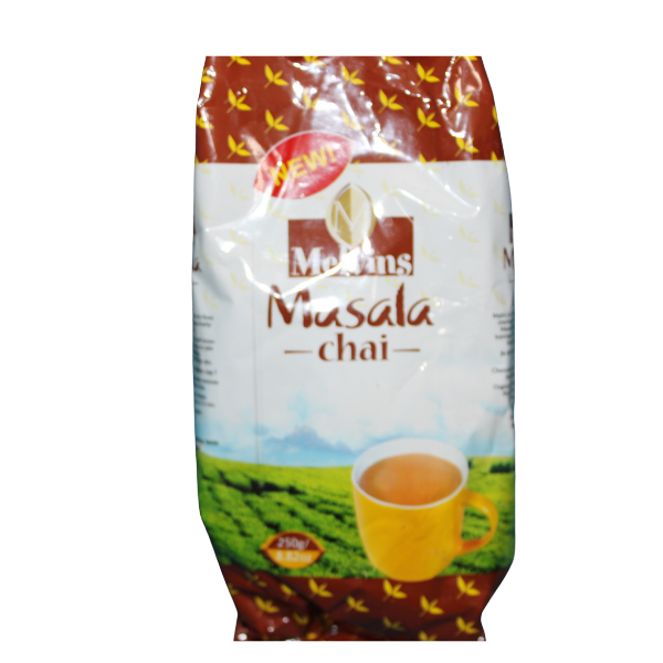 Melvins Masala Chai 250g bag bottom view showing weight and origin Kenya