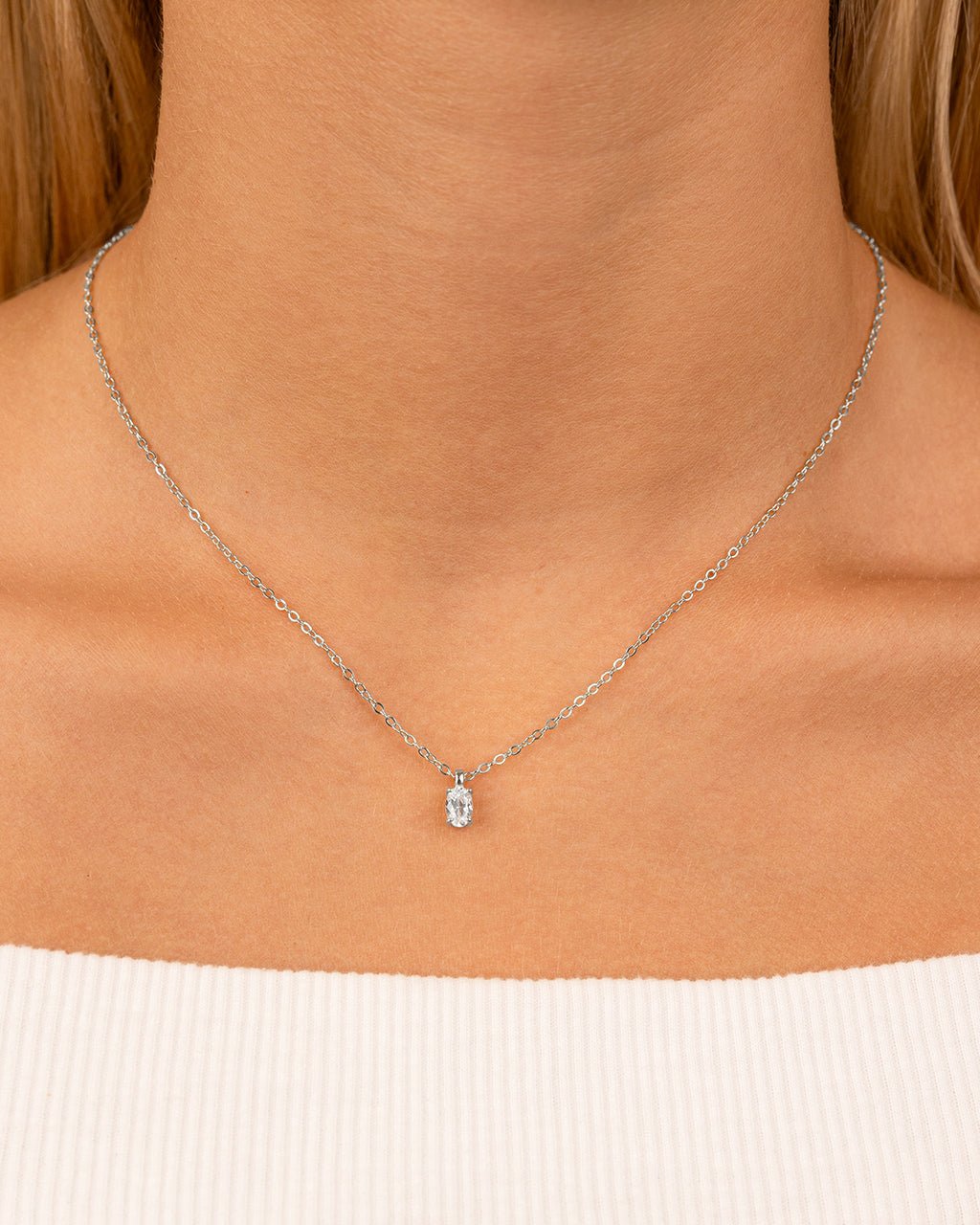 Sterling Silver Oval CZ Prong Set Pendant