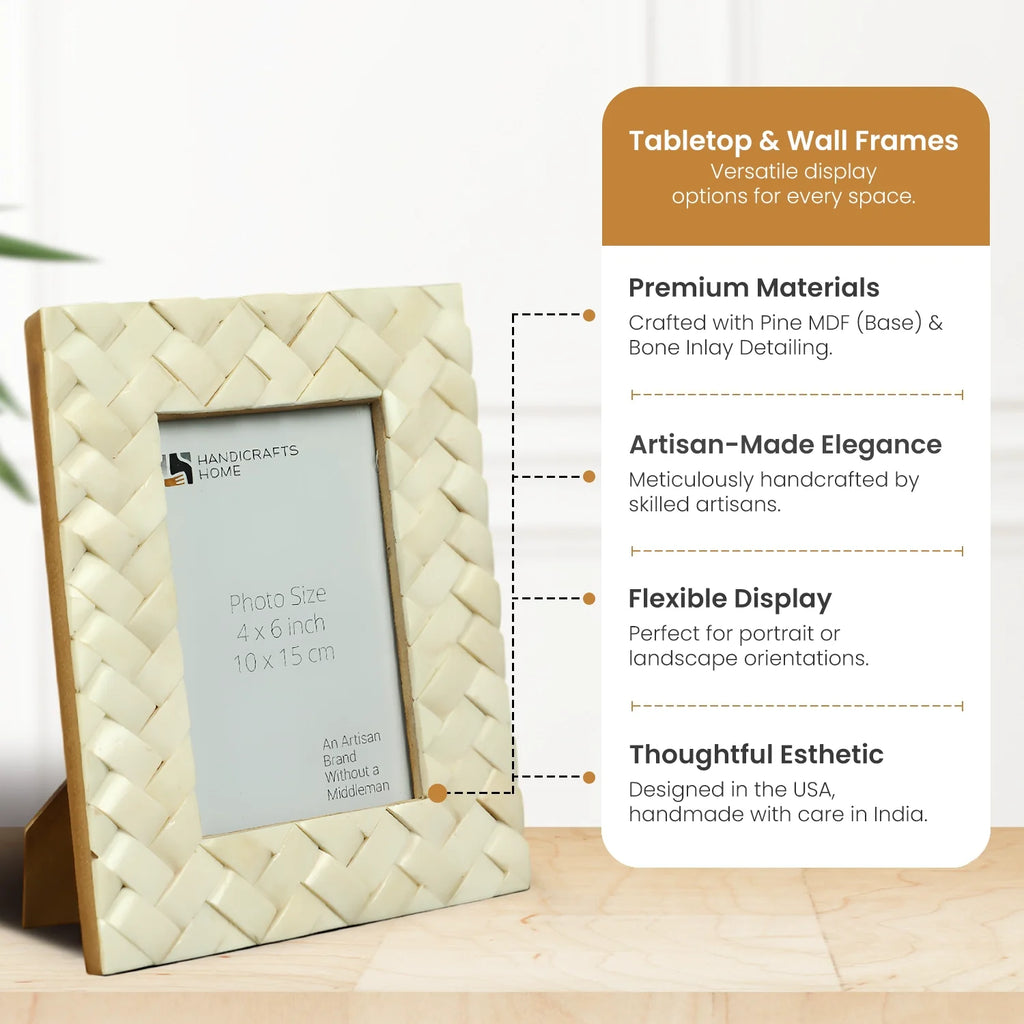 Picture Frame Braided Pattern Collection Bone Inlay White – 4x6 & 5x7"