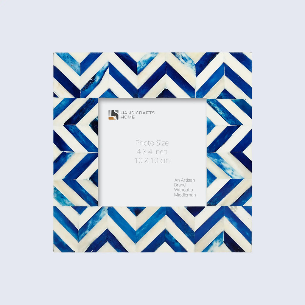 Picture Frame Zigzag Herringbone Collection Bone Inlay Blue & White – 4x6"