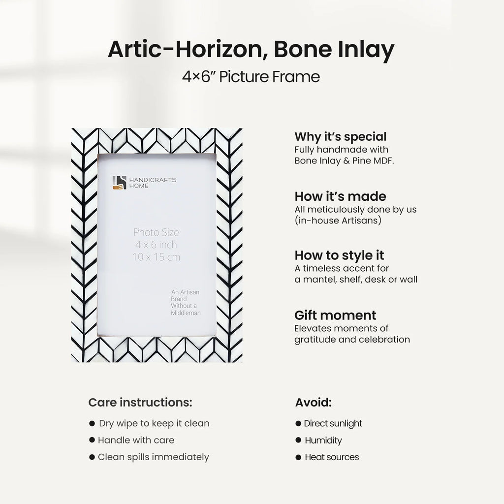 Picture Frame Artic Horizon Collection Bone Inlay & Resin Black & White – 3 sizes