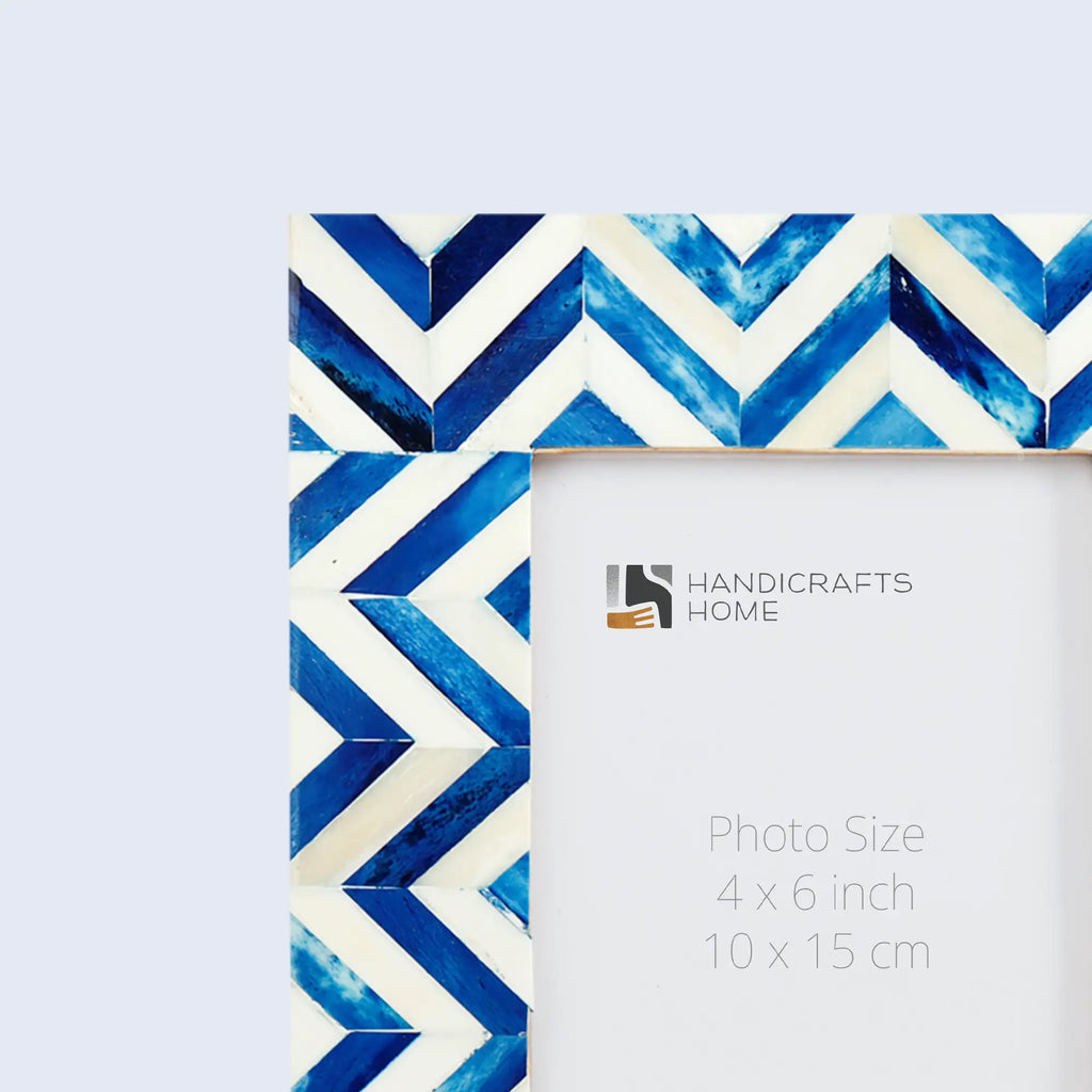 Picture Frame Zigzag Herringbone Collection Bone Inlay Blue & White – 4x6"