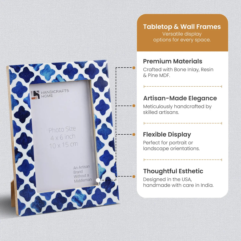 Picture Frame Indigo Collection Bone & Resin Inlay, Blue - White, 4" x 6"