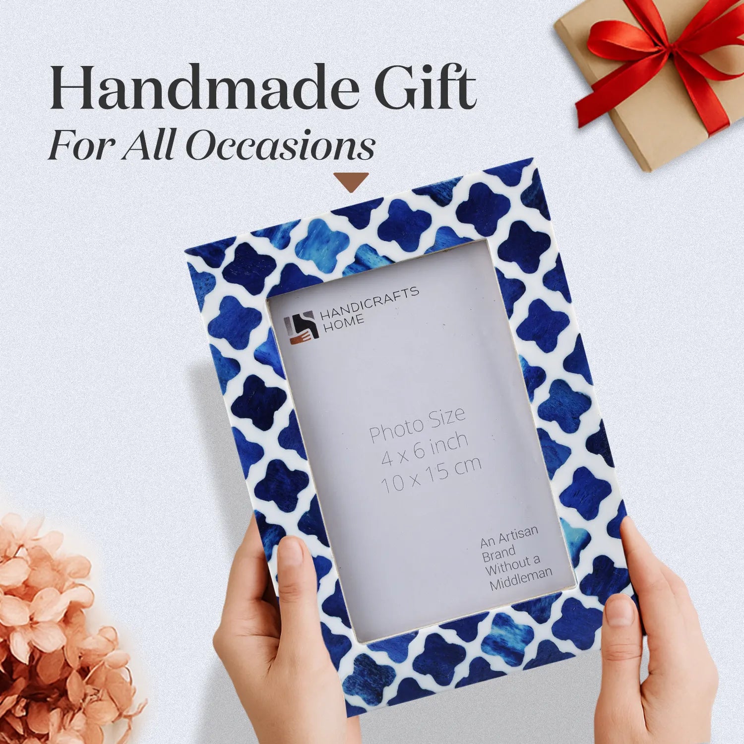Picture Frame Indigo Collection Bone & Resin Inlay, Blue - White, 4" x 6"