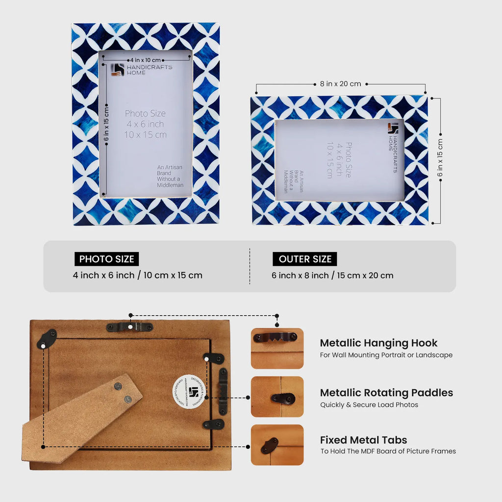 Picture Frame Indigo Pattern Collection Bone Resin Inlay Blue White 4x6