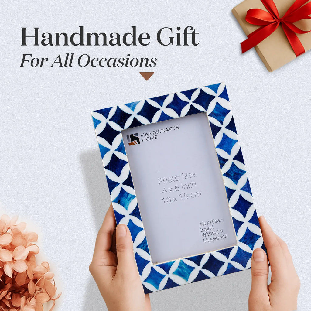 Picture Frame Indigo Pattern Collection Bone Resin Inlay Blue White 4x6