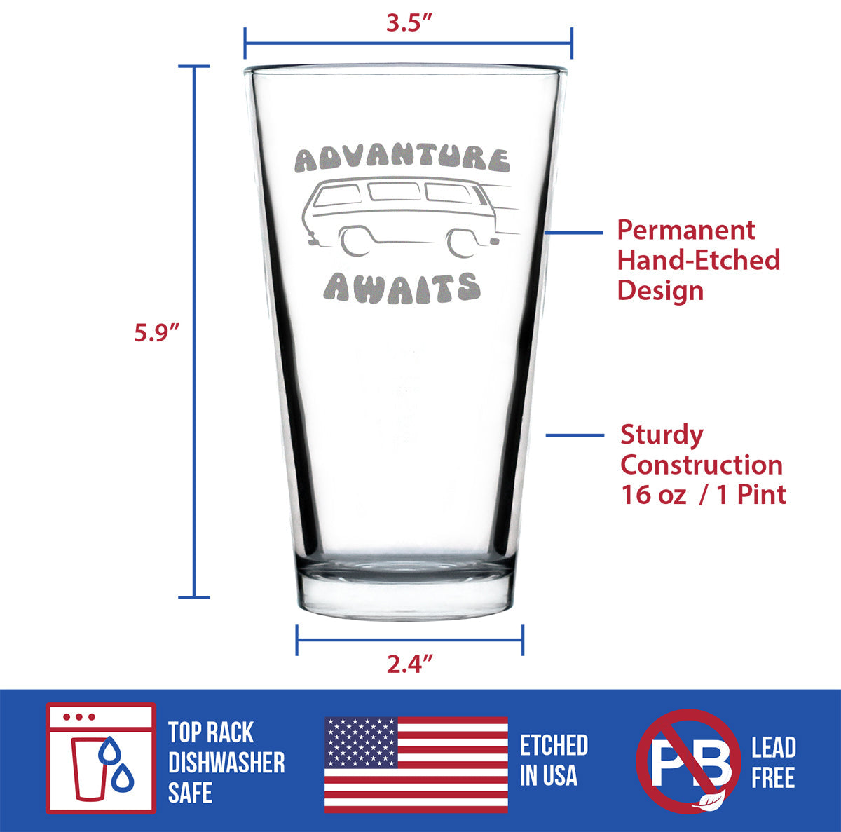 Advanture Awaits - 16 Ounce Pint Glass