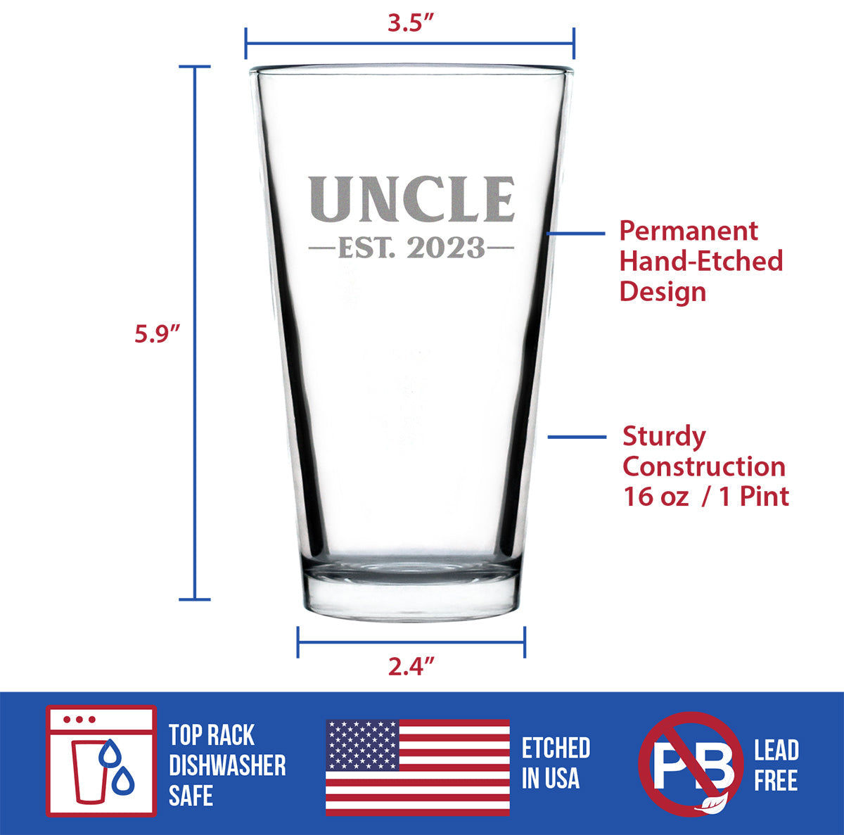 Uncle Est. 2023 - Bold - 16 Ounce Pint Glass