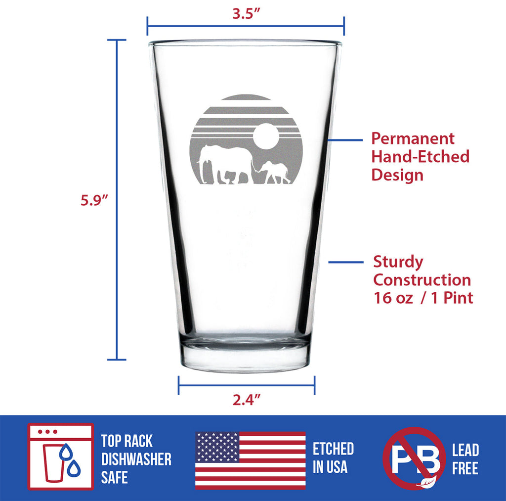 Elephant Sunset - 16 Ounce Pint Glass