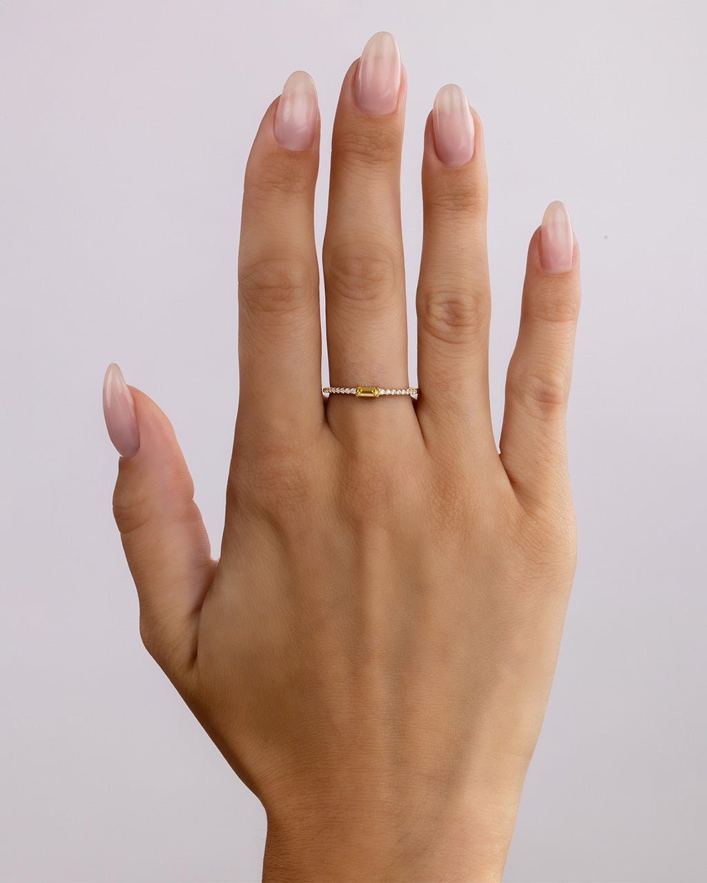 Sterling Silver Thin Citrine CZ Stacking Birthstone Ring