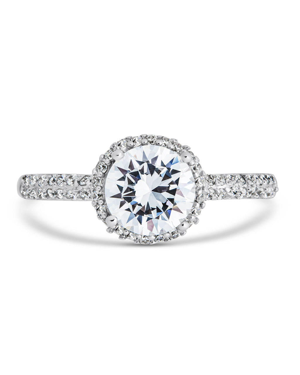 Sterling Silver Round Brilliant CZ Ring with Bead Set Border