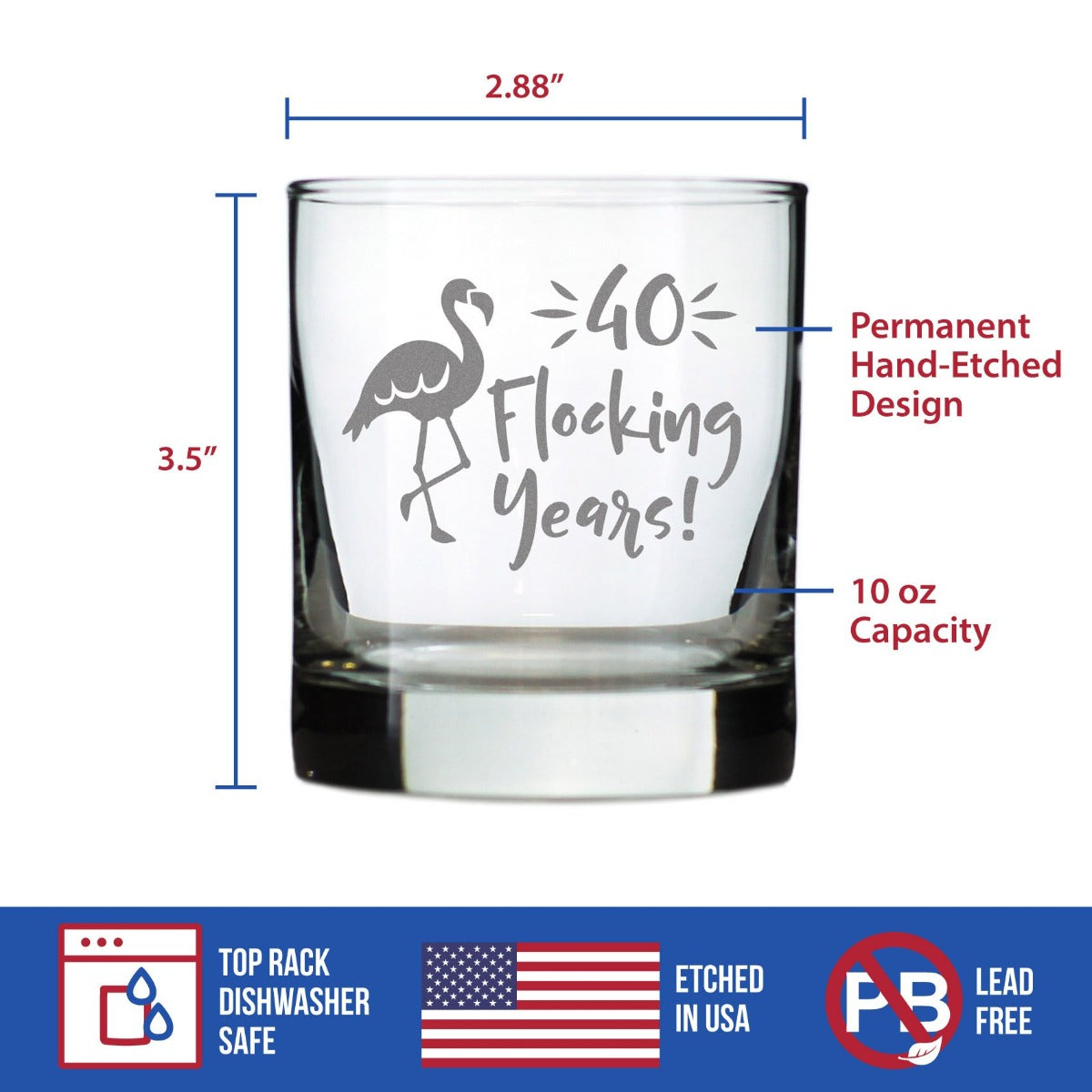 40 Flocking Years - 10 Ounce Rocks Glass