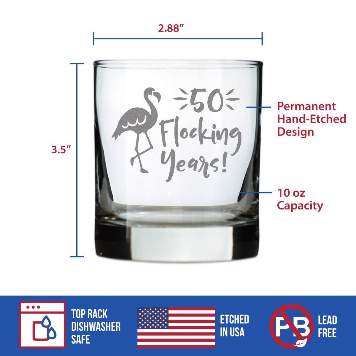 50 Flocking Years - 10 Ounce Rocks Glass