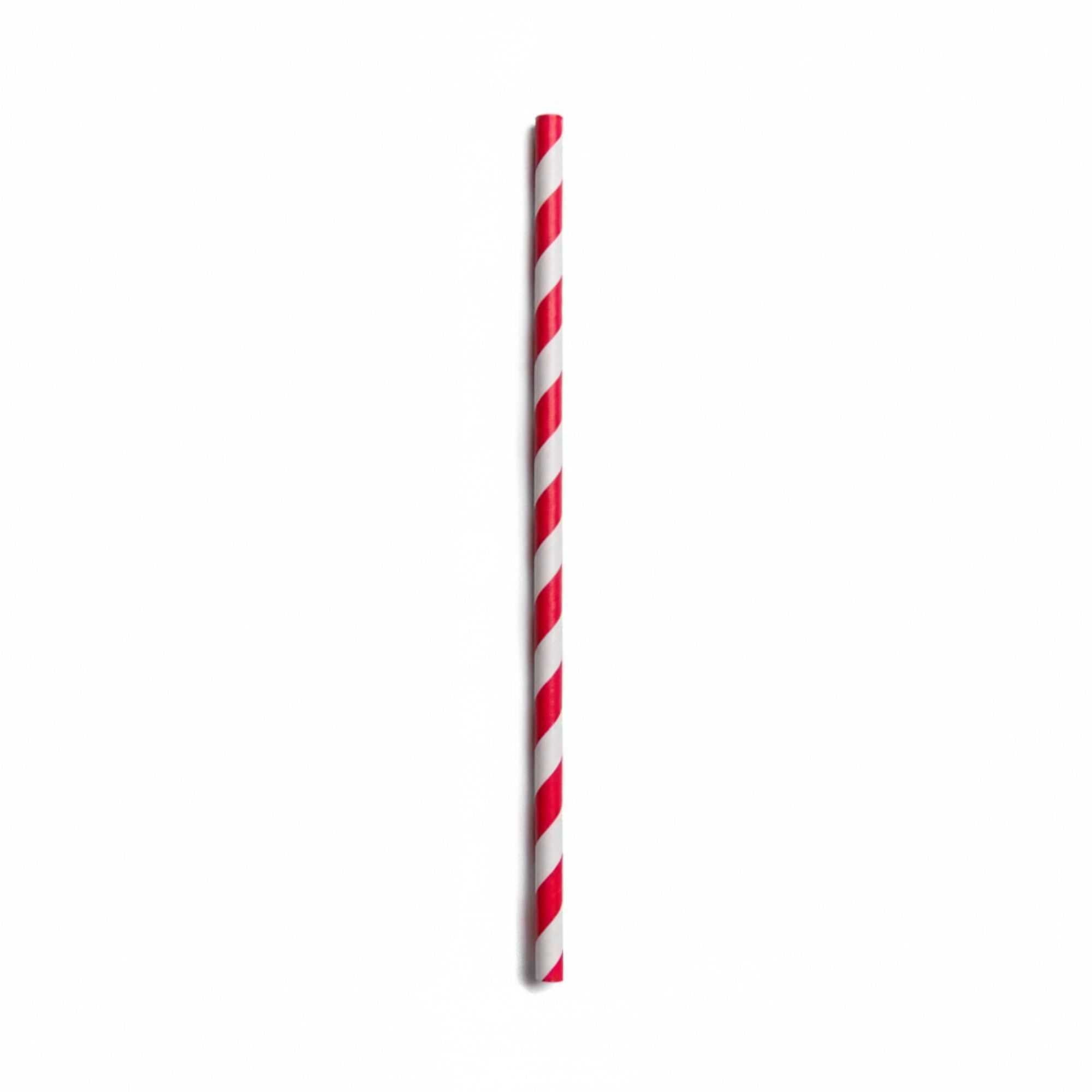 Bev Tek Red Paper Straw - Stripe, Biodegradable, 6mm - 7 3/4" - 100 count box