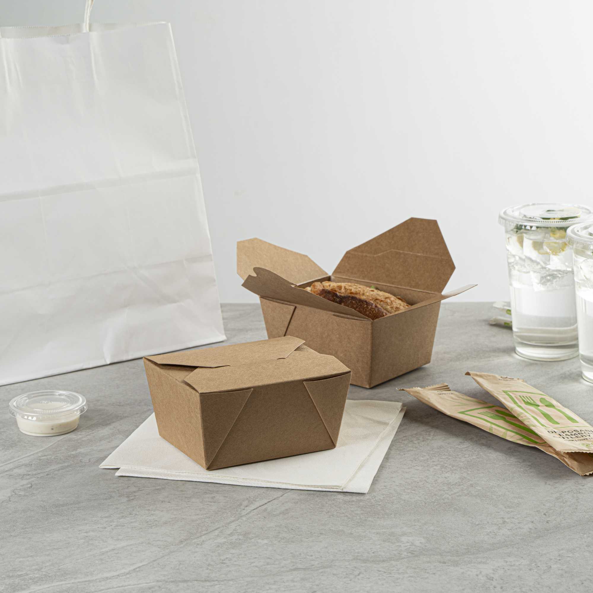 Bio Tek 30 oz Rectangle Kraft Paper #1 Bio Box Take Out Container - 5" x 4" x 2 1/2" - 200 count box