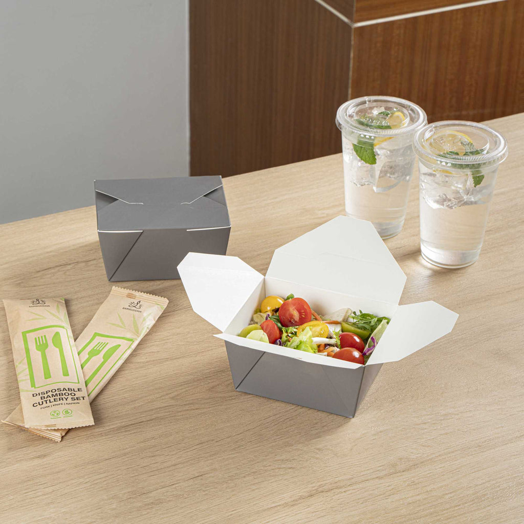 Bio Tek 30 oz Rectangle Gray Paper #1 Bio Box Take Out Container - 5" x 4" x 2 1/2" - 200 count box