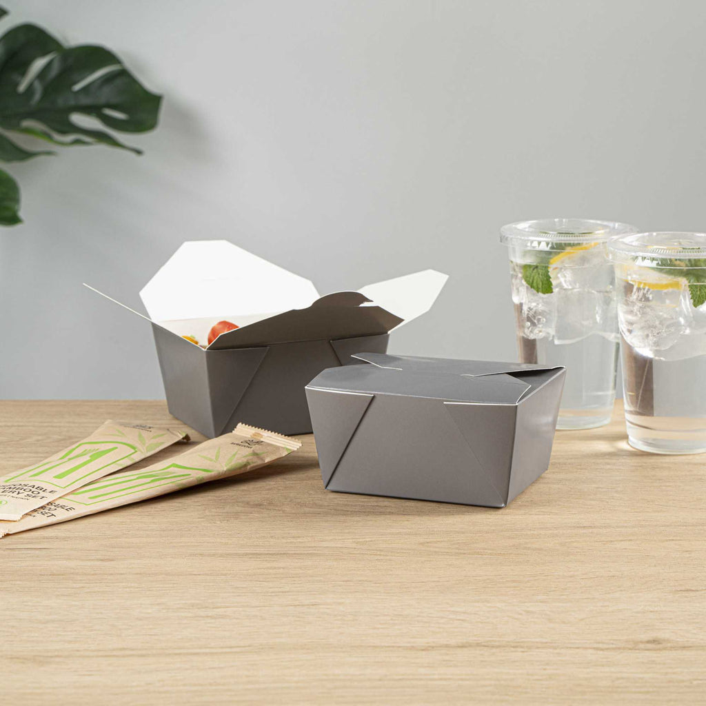 Bio Tek 30 oz Rectangle Gray Paper #1 Bio Box Take Out Container - 5" x 4" x 2 1/2" - 200 count box