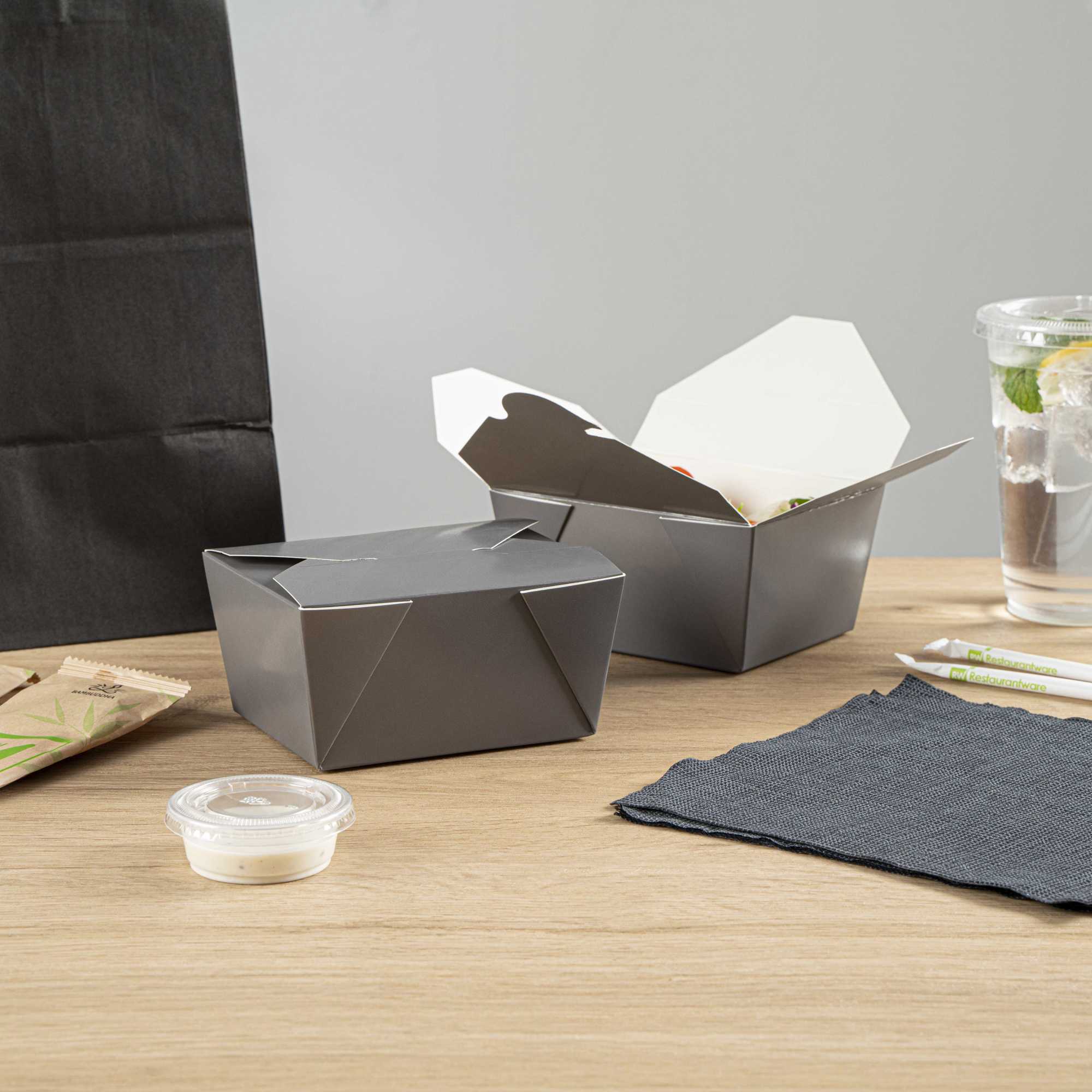 Bio Tek 30 oz Rectangle Gray Paper #1 Bio Box Take Out Container - 5" x 4" x 2 1/2" - 200 count box
