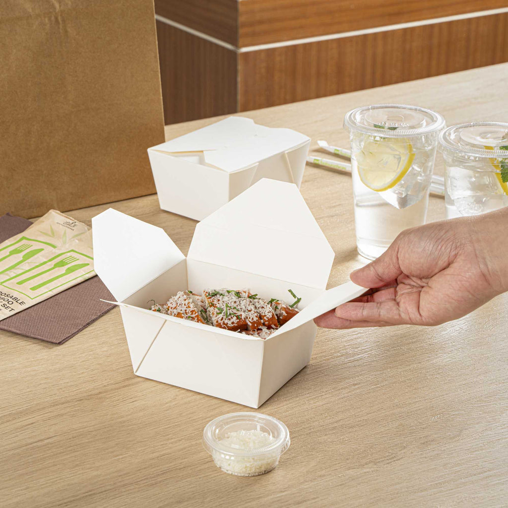 Bio Tek 30 oz Rectangle White Paper #1 Bio Box Take Out Container - 5" x 4" x 2 1/2" - 200 count box