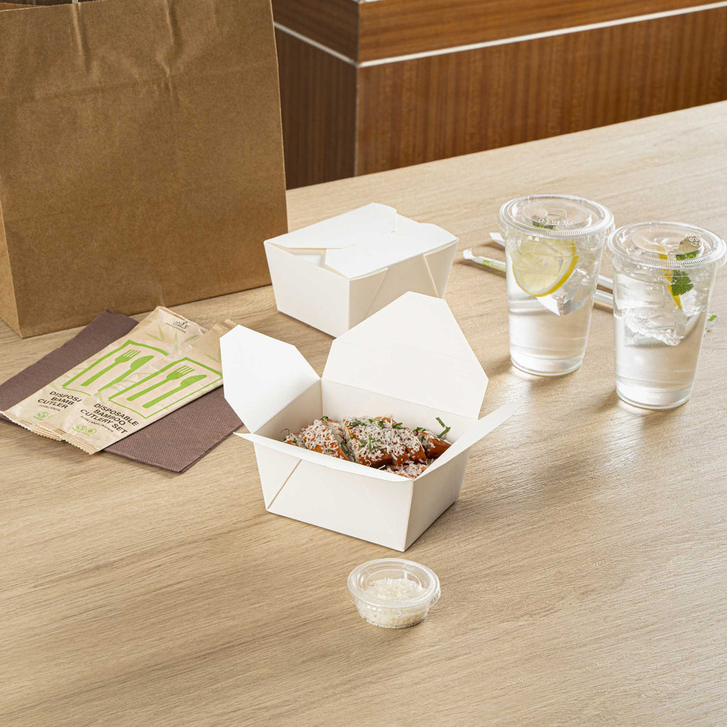 Bio Tek 30 oz Rectangle White Paper #1 Bio Box Take Out Container - 5" x 4" x 2 1/2" - 200 count box