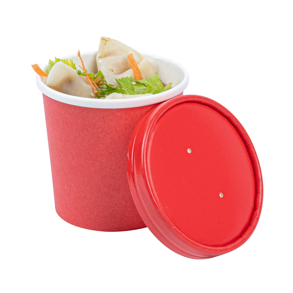 Bio Tek Round Red Paper Soup Container Lid - Fits 12 oz - 200 count box