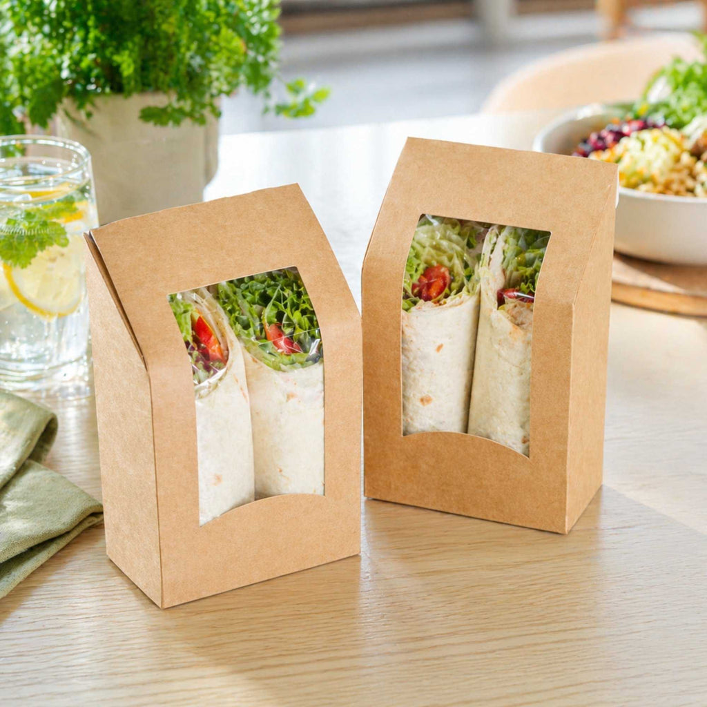 Cafe Vision Rectangle Kraft Paper Sandwich / Wrap Take Out Container - Angle Cut - 6" x 3 3/4" x 2" - 50 count box