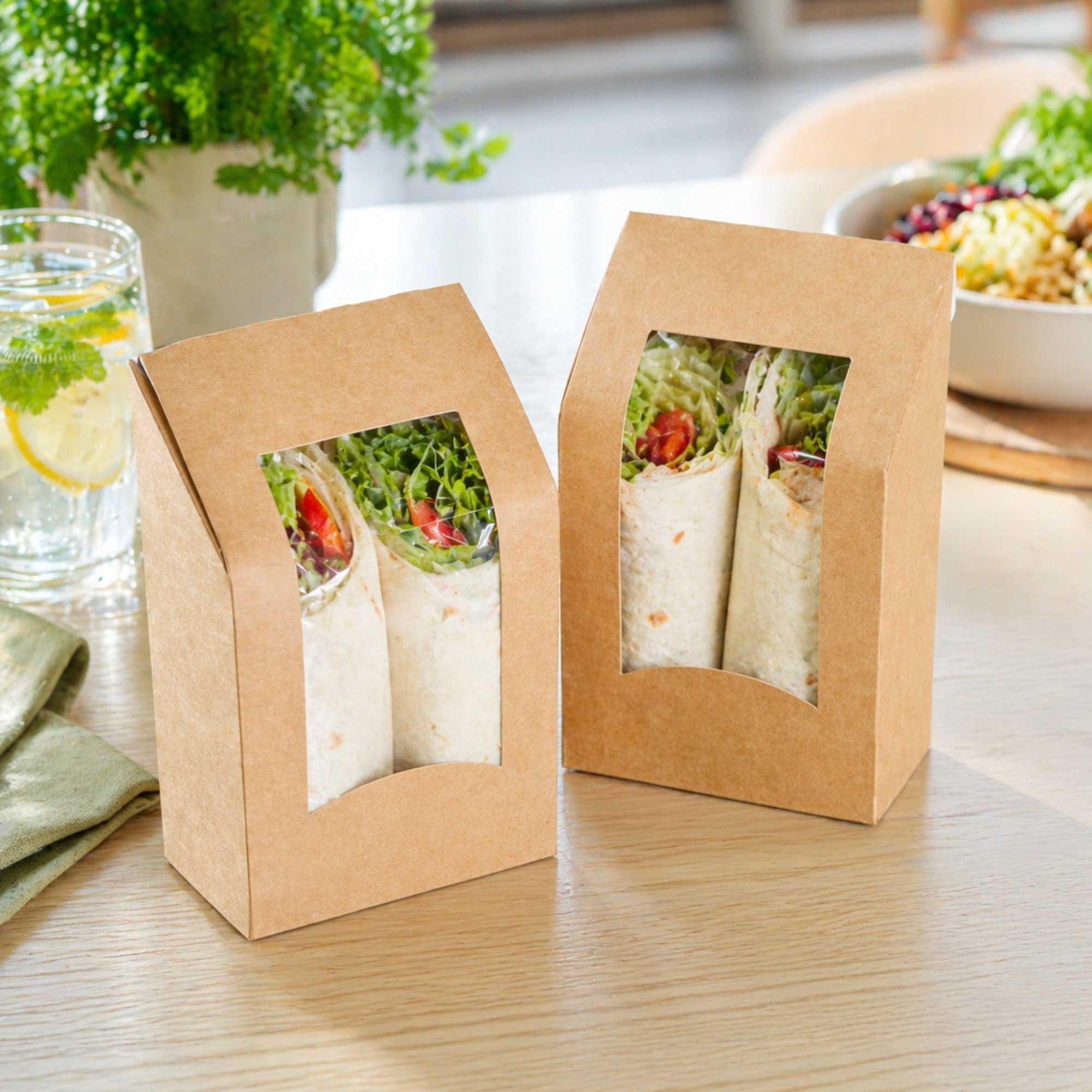 Cafe Vision Rectangle Kraft Paper Sandwich / Wrap Take Out Container - Angle Cut - 6" x 3 3/4" x 2" - 200 count box