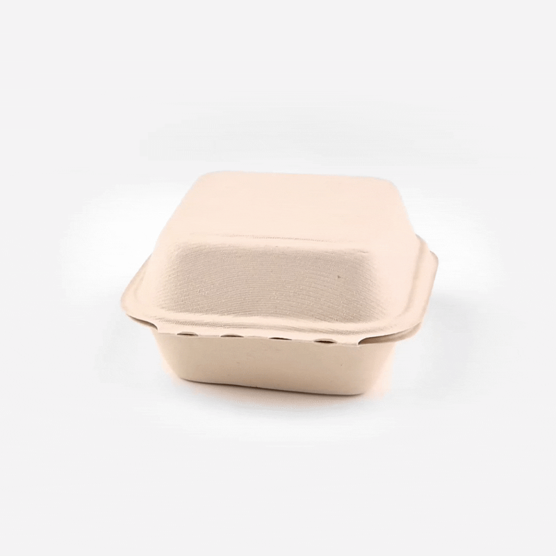 Pulp Tek 15 oz Square White Sugarcane / Bagasse Clamshell Container - 6" x 6" x 3" - 100 count box