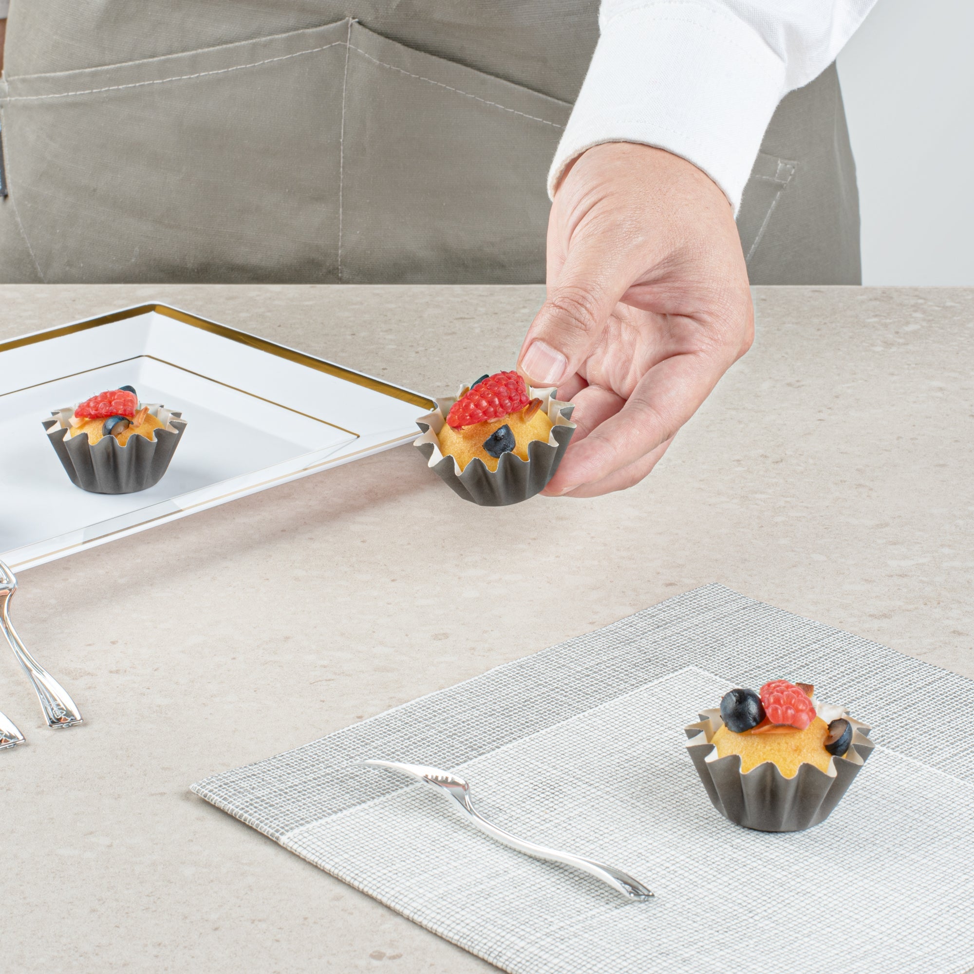 Panificio 0.4 oz Round Gray Paper Mini Baking Cup - Flared - 2" x 2" x 1/2" - 200 count box