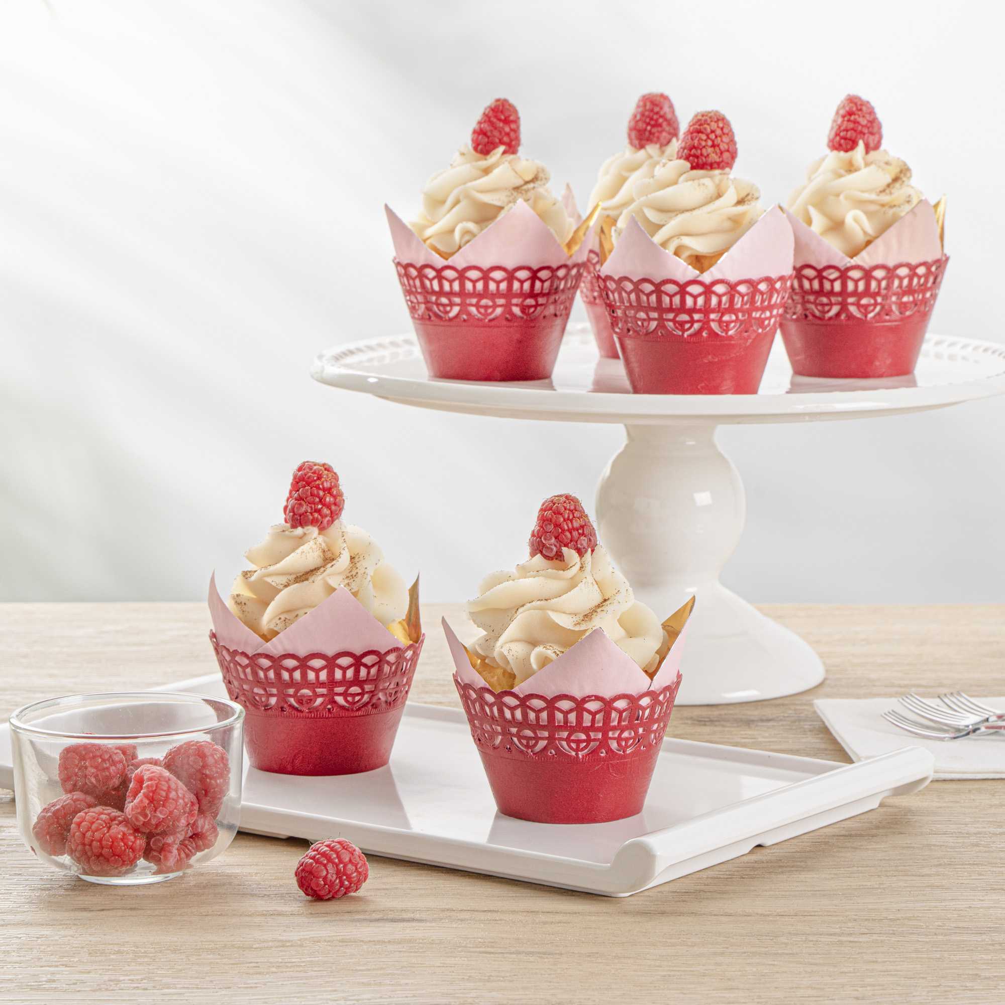 Bellissimo Round Cherry Red Paper Cupcake Wrap - 2 1/4" x 2 1/4" x 2" - 200 count box